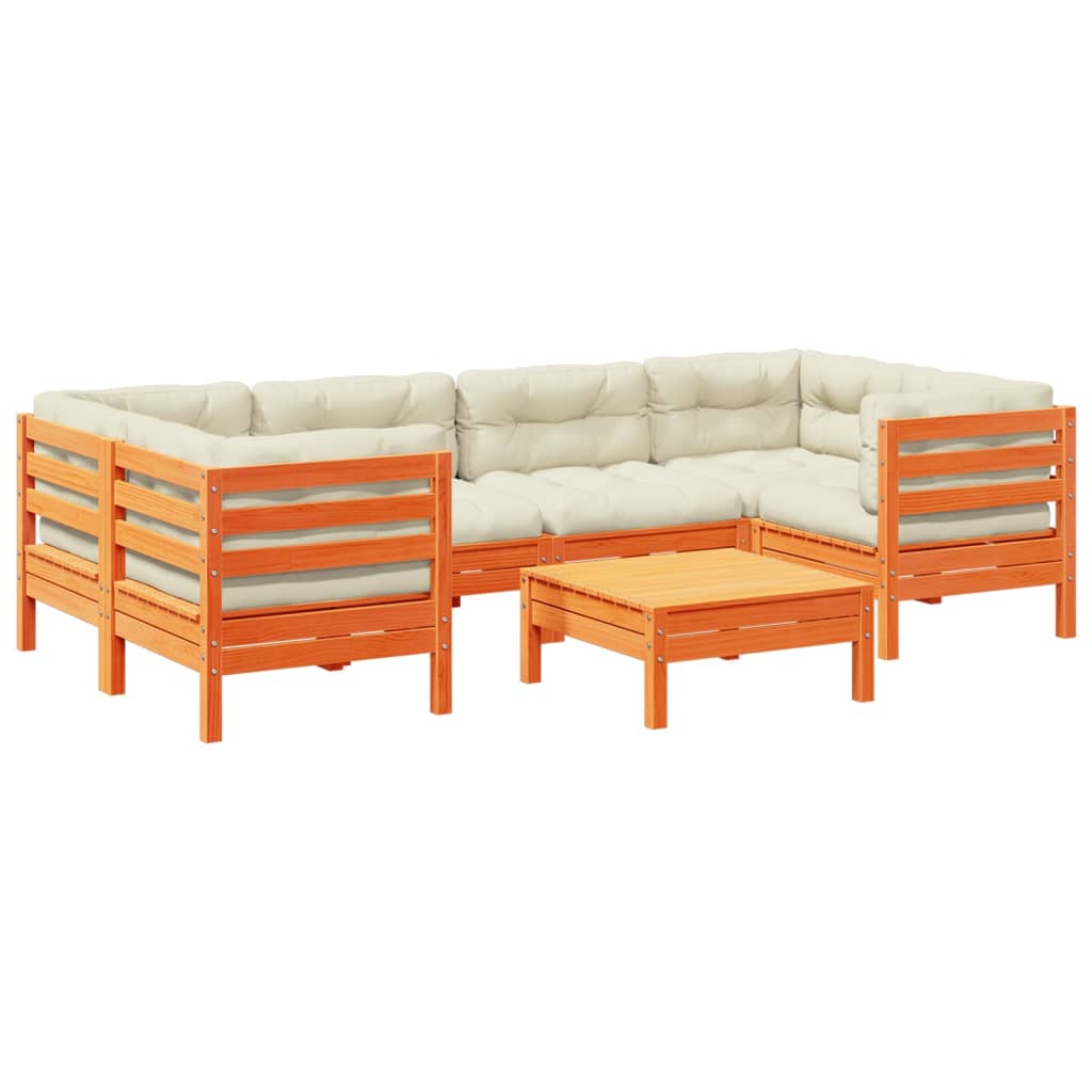 Set Divani Giardino 7 pz con Cuscini Marrone Cera Massello Pino 3299316