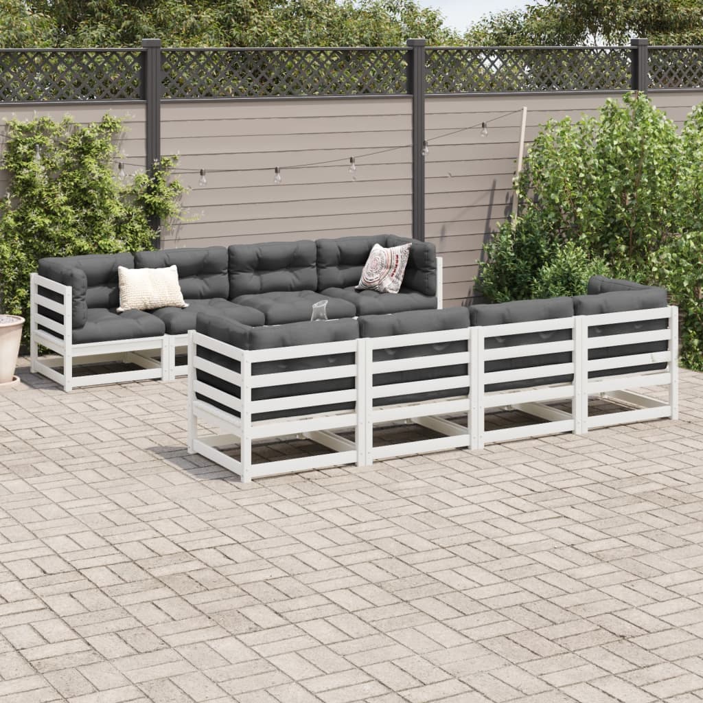 Set Divani da Giardino 9 pz Bianco in Legno Massello di Pino 3299354