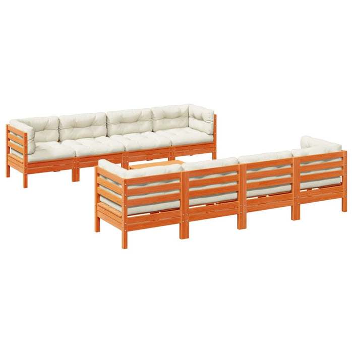 Set Divani Giardino 9 pz con Cuscini Marrone Cera Massello Pino 3299362