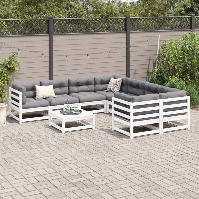 vidaXL Set Divani da Giardino 9 pz Bianco in Legno Massello di Pino