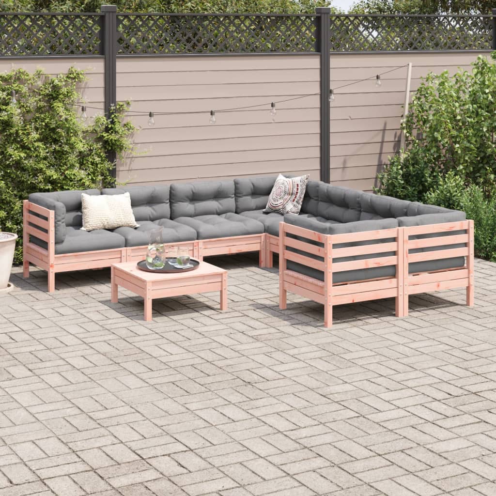 Set Divani Giardino 9 pz Cuscini Legno Massello Abete Douglas