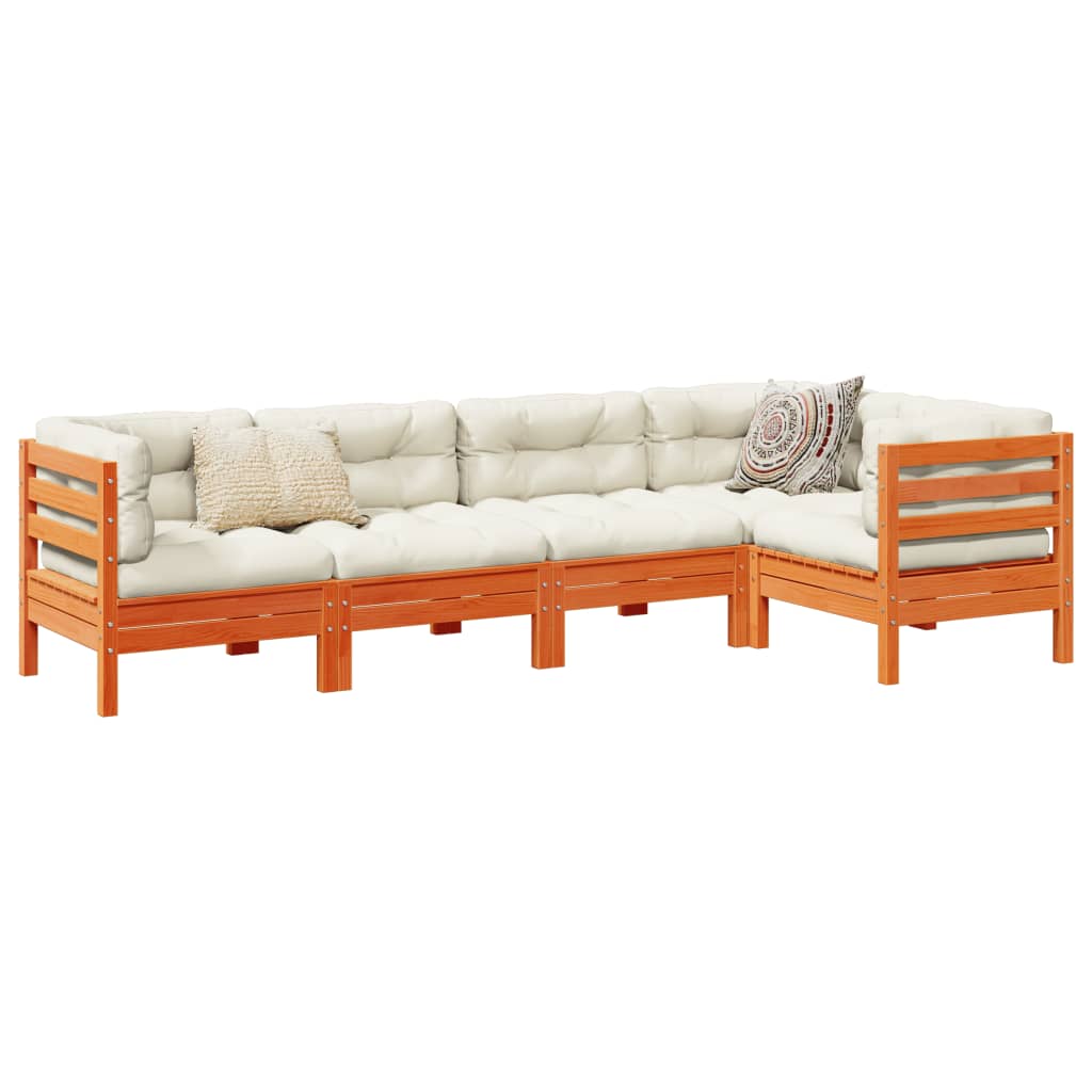 Set Divani Giardino 5pz con Cuscini Marrone Cera Massello Pino 3299438