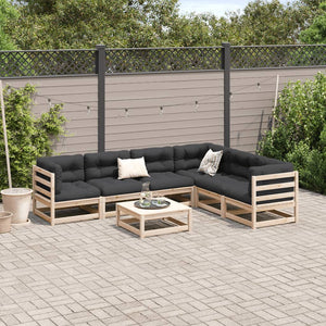 Set Divani da Giardino 7 pz con Cuscini Legno Massello di Pino