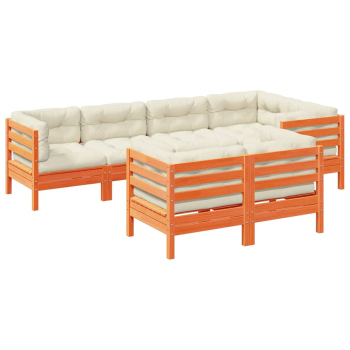 Set Divani Giardino 7 pz con Cuscini Marrone Cera Massello Pino 3299497