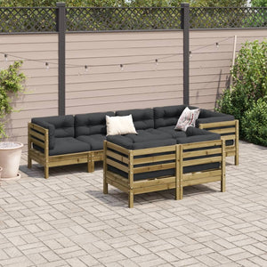 Set Divani da Giardino 7pz con Cuscini Legno Impregnato di Pino