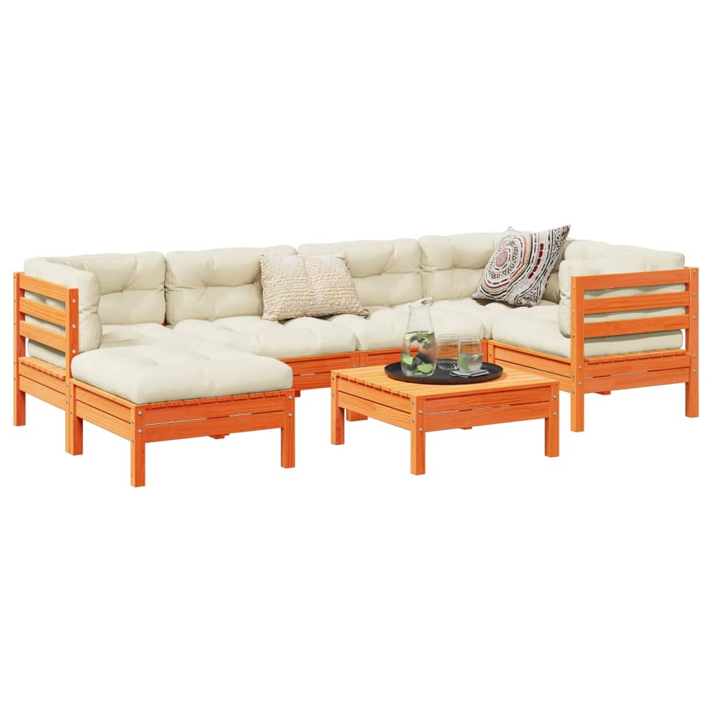 Set Divani Giardino 7 pz con Cuscini Marrone Cera Massello Pino 3299538