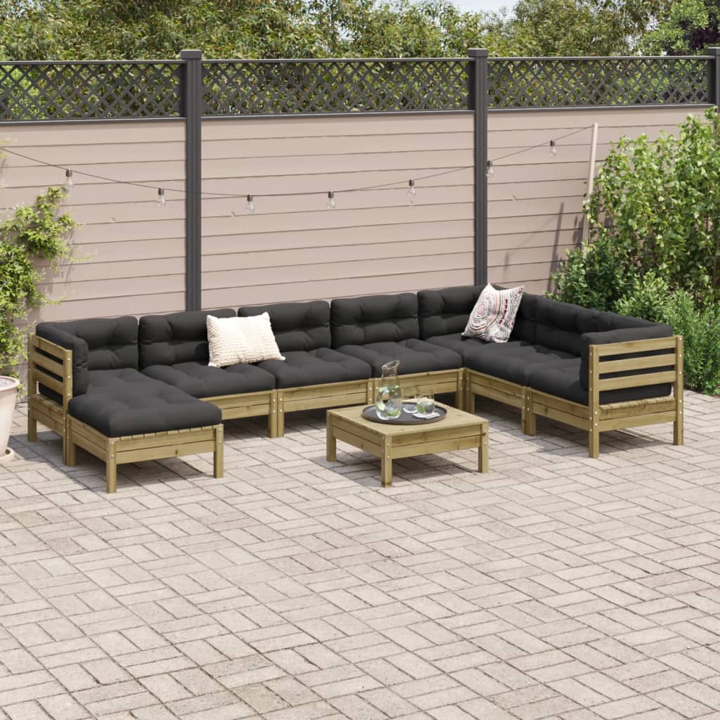 Set Divani da Giardino 9pz con Cuscini Legno Impregnato di Pino 3299591