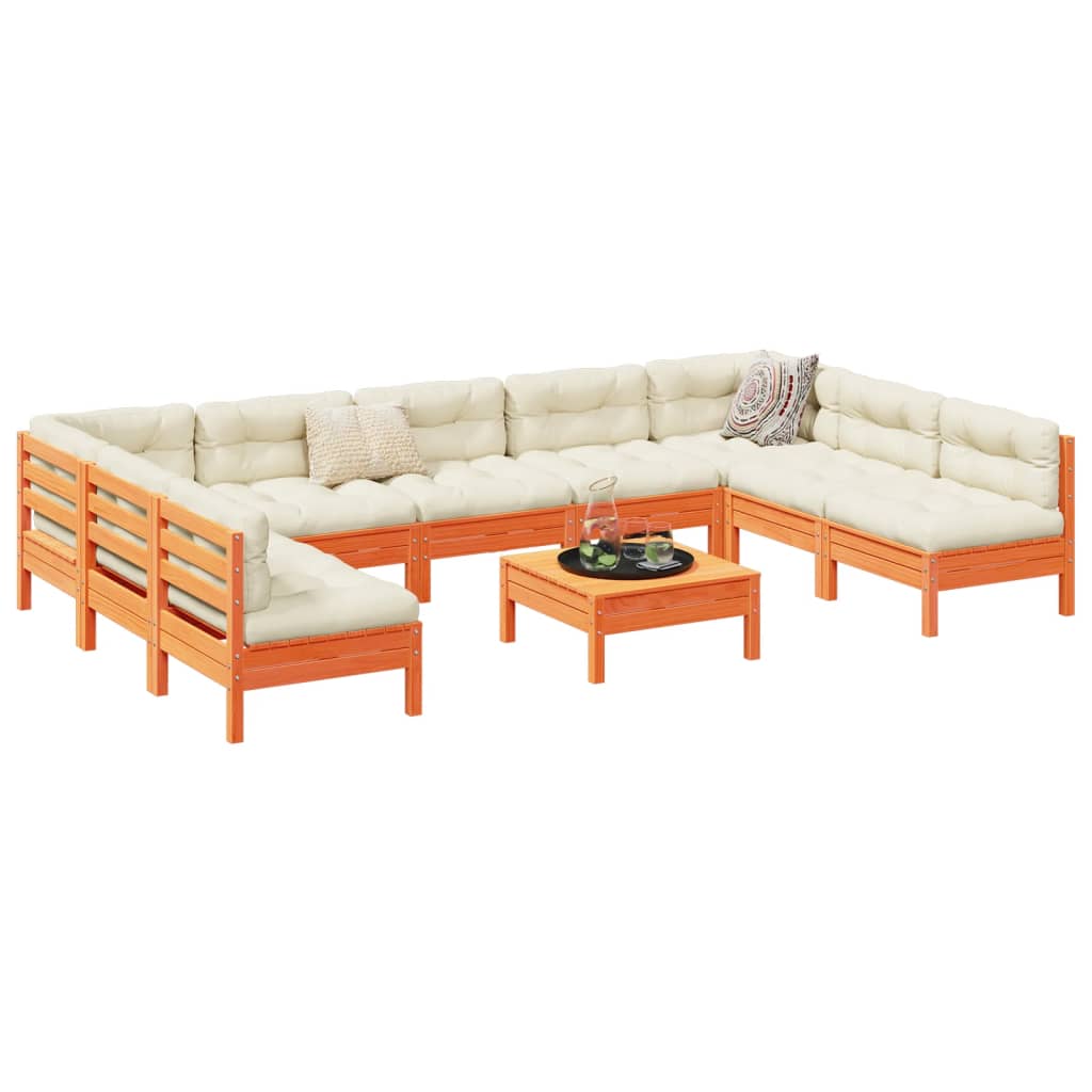 Set Divani Giardino 10pz con Cuscini Marrone Cera Massello Pino 3299600