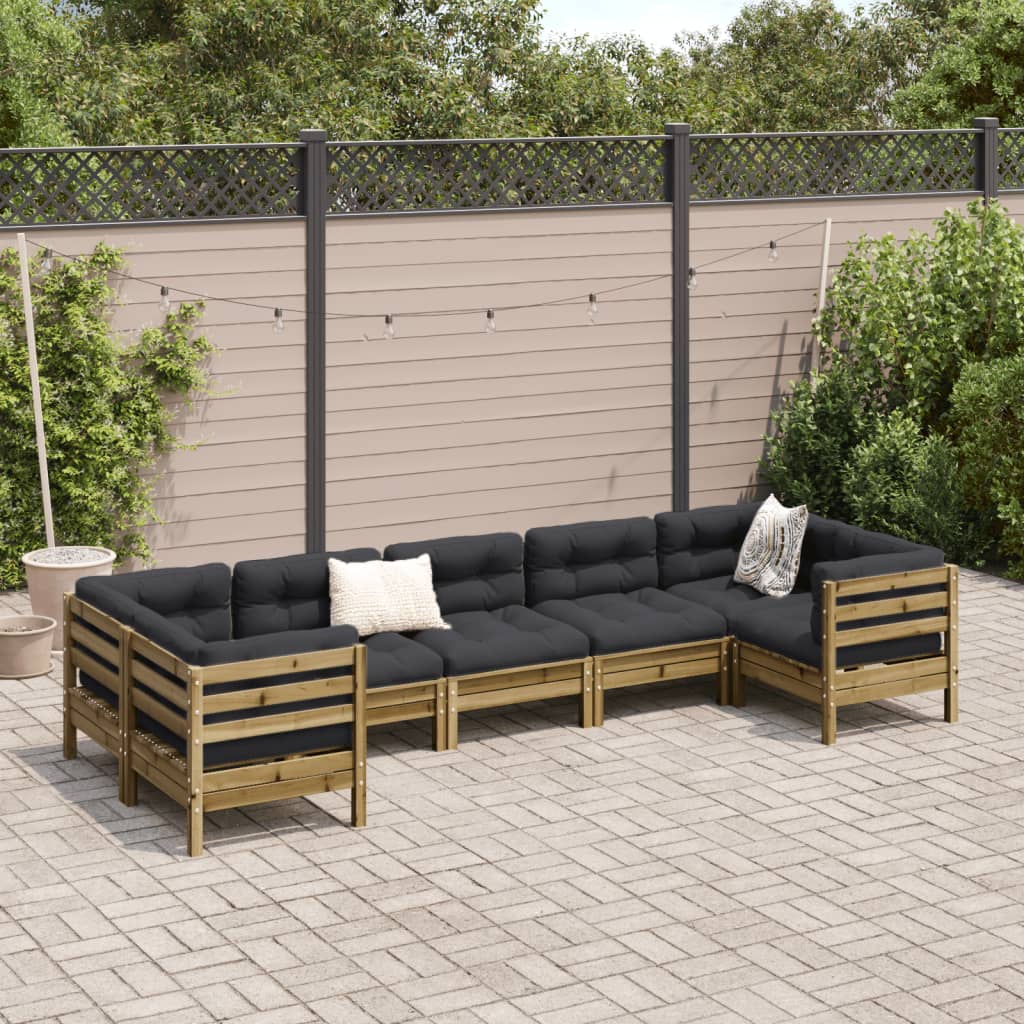 Set Divani da Giardino 7pz con Cuscini Legno Impregnato di Pino