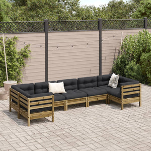 Set Divani da Giardino 7pz con Cuscini Legno Impregnato di Pino