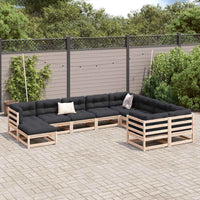 Set Divani da Giardino 10 pz con Cuscini Legno Massello di Pino