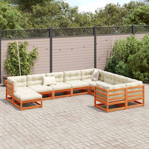 Set Divani Giardino 10pz con Cuscini Marrone Cera Massello Pino 3299641