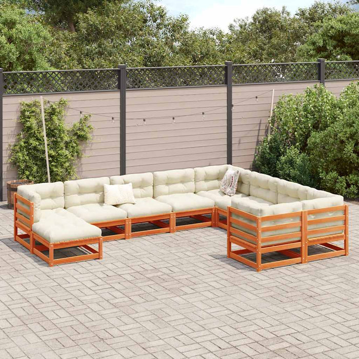 Set Divani Giardino 10pz con Cuscini Marrone Cera Massello Pino 3299641