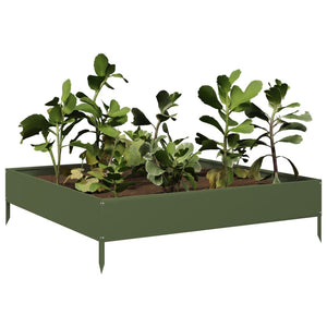 Fioriera Rialzata Giardino Verde Oliva 100x100x26 cm Acciaio