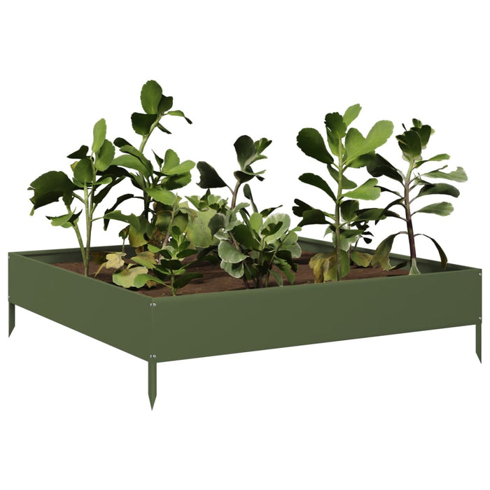 Fioriera Rialzata Giardino Verde Oliva 100x100x26 cm Acciaio