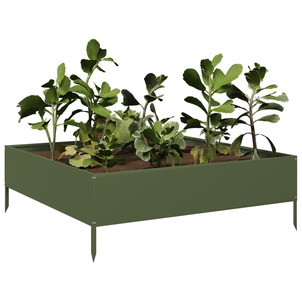 Fioriera Rialzata Giardino Verde Oliva 100x100x33,5 cm Acciaio 851027
