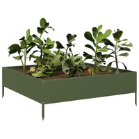 Fioriera Rialzata Giardino Verde Oliva 100x100x33,5 cm Acciaio 851027