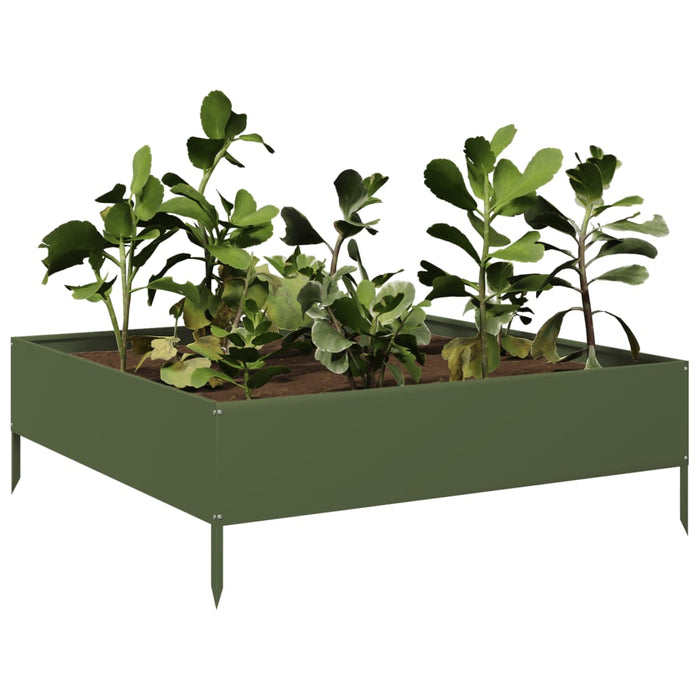 Fioriera Rialzata Giardino Verde Oliva 100x100x33,5 cm Acciaio 851027