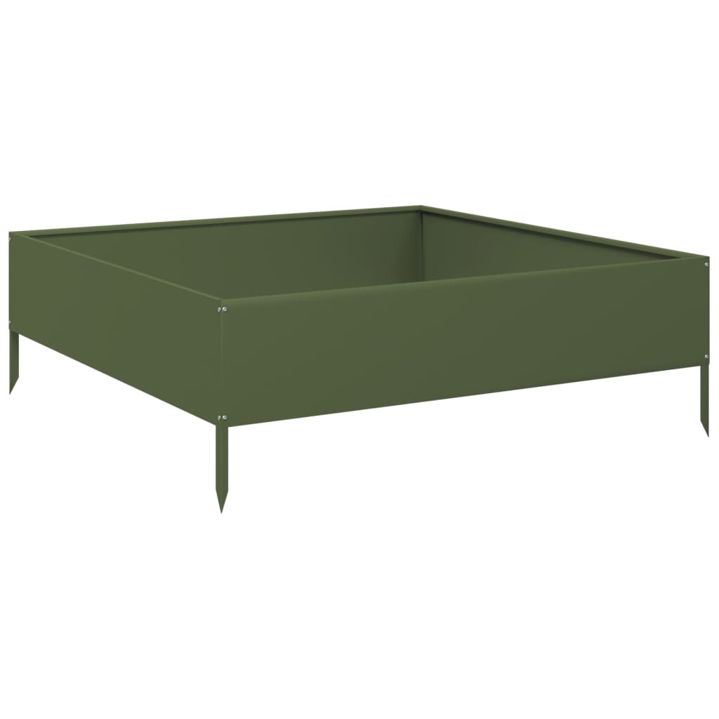 vidaXL Fioriera Rialzata Giardino Verde Oliva 100x100x33,5 cm Acciaio