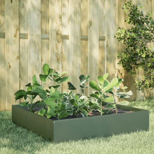 Fioriera Rialzata Giardino Verde Oliva 100x100x33,5 cm Acciaio 851027