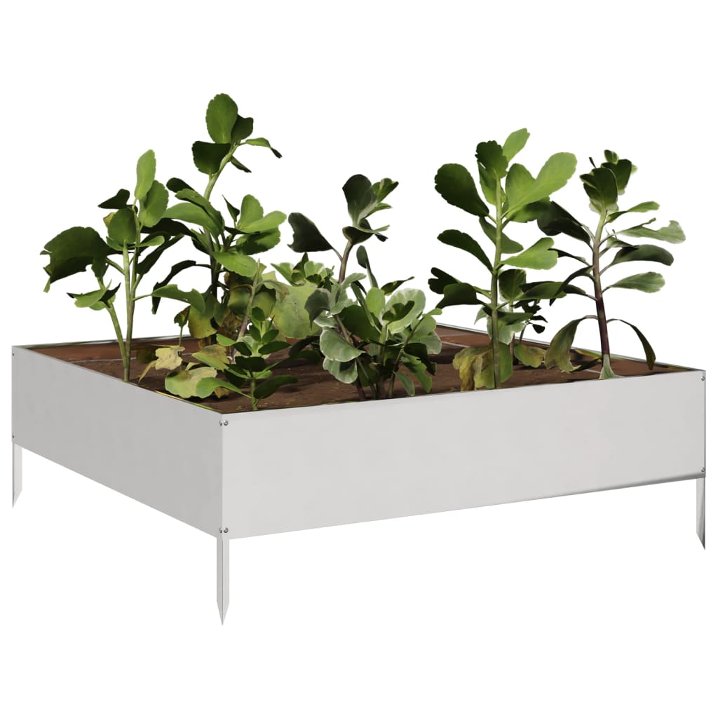 Fioriera Rialzata da Giardino-Vaso da Esterno-Fioriera Elevata 100x100x33,5 cm in Acciaio Inox