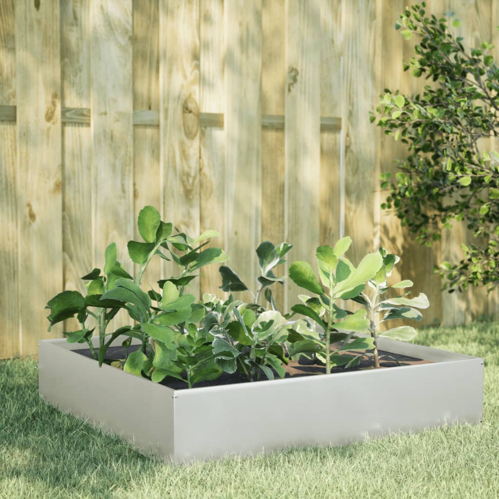 Fioriera Rialzata da Giardino-Vaso da Esterno-Fioriera Elevata 100x100x33,5 cm in Acciaio Inox