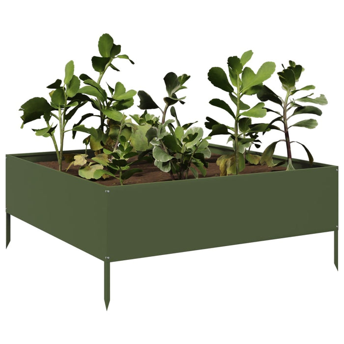 Fioriera Rialzata Giardino Verde Oliva 100x100x25 cm Acciaio 851034