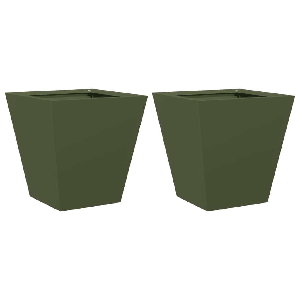 Fioriere da Giardino 2 pz Verde Oliva 30x30x30 cm in Acciaio 851045
