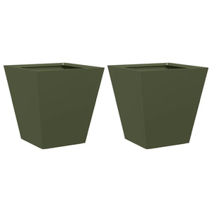Fioriere da Giardino 2 pz Verde Oliva 30x30x30 cm in Acciaio 851045
