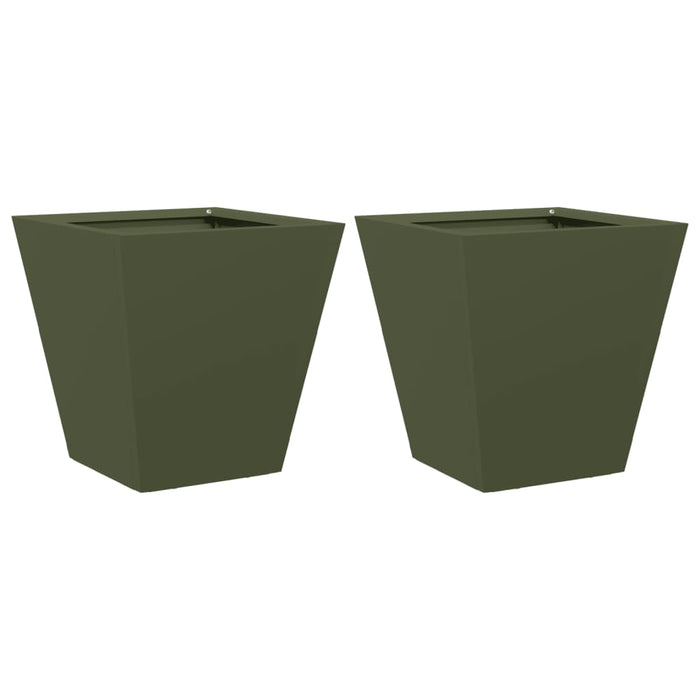 Fioriere da Giardino 2 pz Verde Oliva 30x30x30 cm in Acciaio 851045