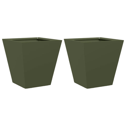 Vaso per fioriera aiuola rialzata piante fiori giardino terrazze set da 2 oliva 30 x 30 x 30 cm verde acciaio 02_0039078