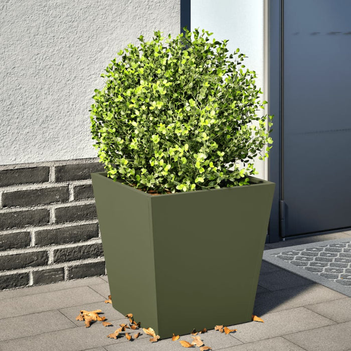 Fioriera da Giardino-Vaso da Esterno-Contenitore per Piante Verde Oliva 40x40x40 cm in Acciaio 893644