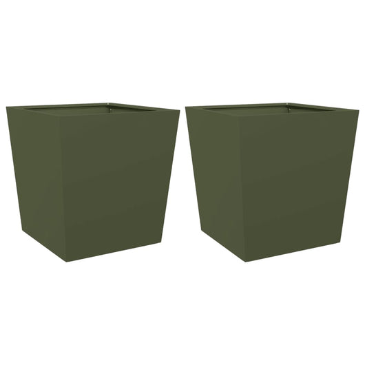 Fioriera rialzata per aiuole fioriere giardino terrazze set 2 olivo 50 x 50 x 50 cm acciaio verde 02_0039087
