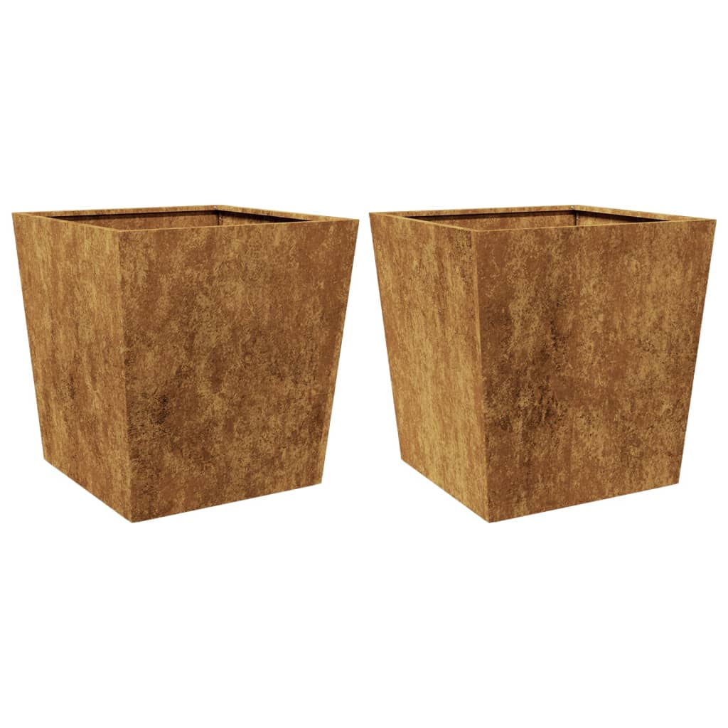 Vaso per fioriera aiuola rialzata piante fiori giardino terrazze set da 2 50 x 50 x 50 cm acciaio corten Marrone 02_0038991