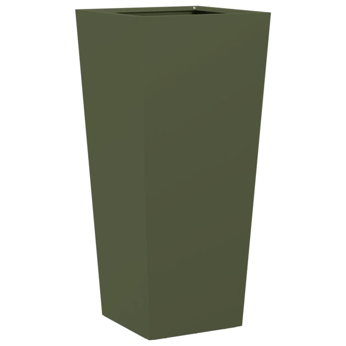 Fioriera da Giardino-Vaso da Esterno-Contenitore per Piante Verde Oliva 35x35x75 cm in Acciaio