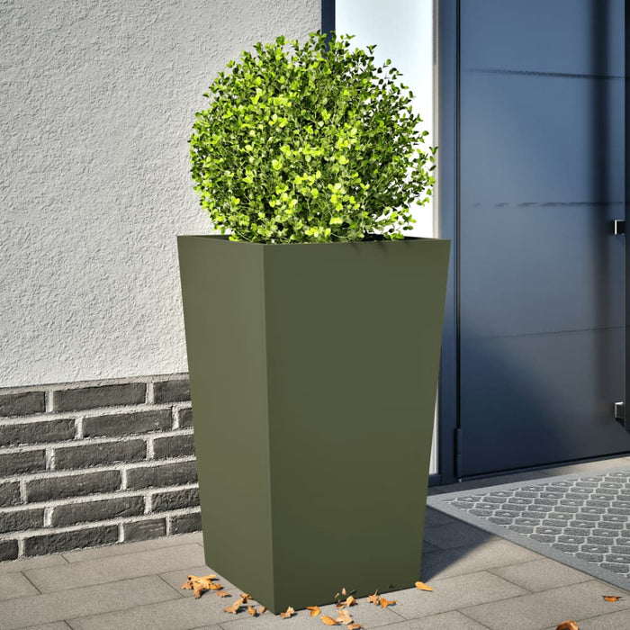 Fioriera da Giardino-Vaso da Esterno-Contenitore per Piante Verde Oliva 45x45x75 cm in Acciaio