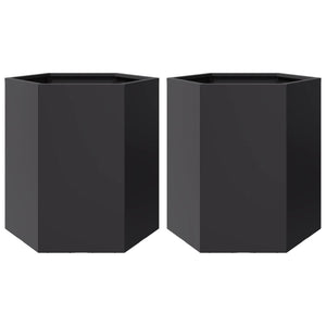 Vaso per fioriera aiuola rialzata piante fiori giardino terrazze set da 2 esagono 46 x 40 x 45 cm acciaio nero 02_0039074