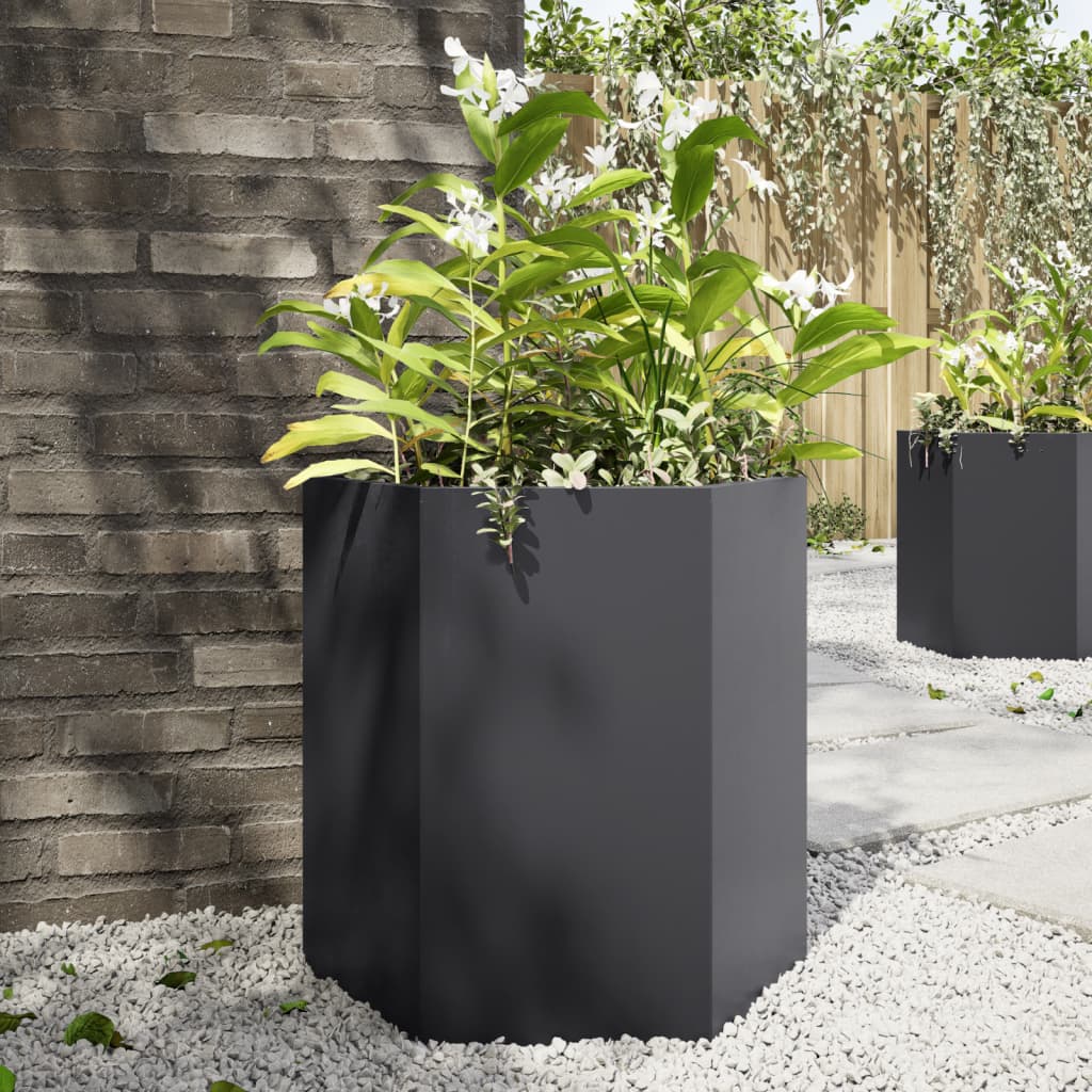 Fioriere da Giardino 2 pz Esagono Nero 46x40x45 cm Acciaio 851109