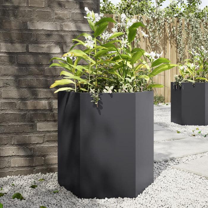 vidaXL Fioriere da Giardino 2 pz Esagono Nero 46x40x45 cm Acciaio