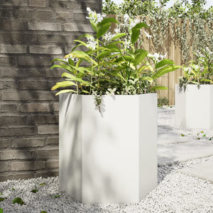 Fioriera da Giardino Bianca Esagono 46x40x45 cm in Acciaio 851110