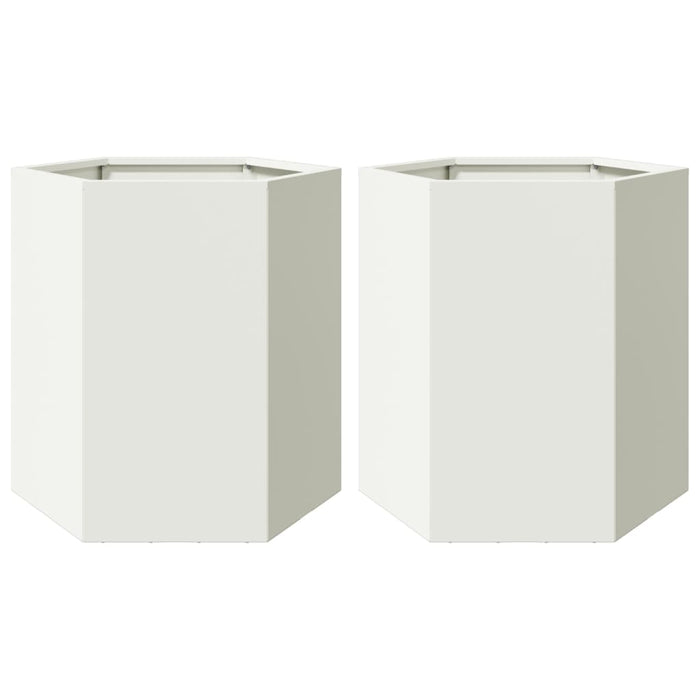 Fioriere da Giardino 2 pz Esagono Bianco 46x40x45 cm Acciaio