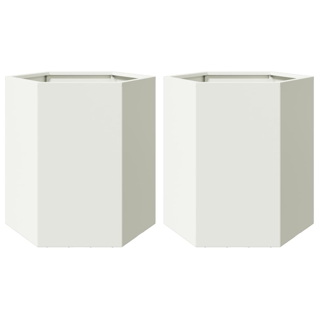 Fioriere da Giardino 2 pz-Vaso da giardino Esagono Bianco 46x40x45 cm Acciaio