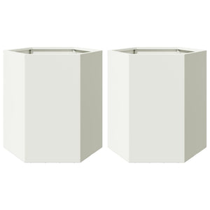 Fioriere da Giardino 2 pz-Vaso da giardino Esagono Bianco 46x40x45 cm Acciaio