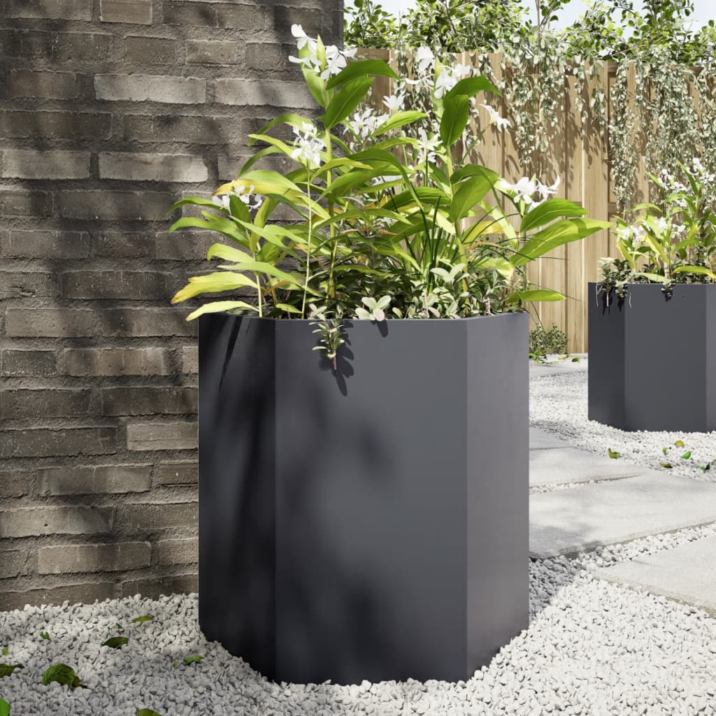 Fioriera da Giardino-Vaso da Esterno Antracite Esagono 46x40x45 cm in Acciaio