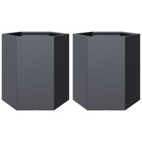 Vaso per fioriera aiuola rialzata piante fiori giardino terrazze set da 2 esagoni 46 x 40 x 45 cm acciaio antracite 02_0039072