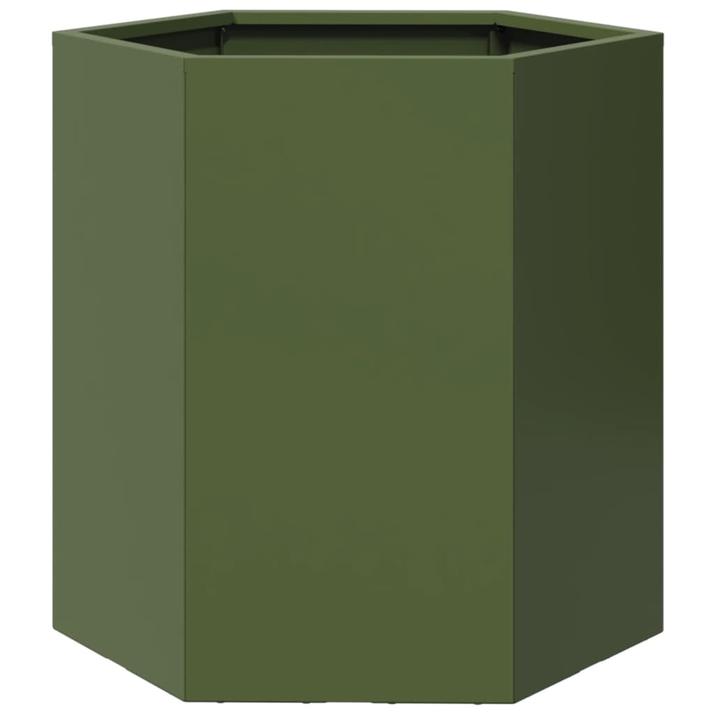 Fioriera da Giardino-Vaso da Esterno-Contenitore per Piante Verde Oliva Esagono 46x40x45 cm Acciaio
