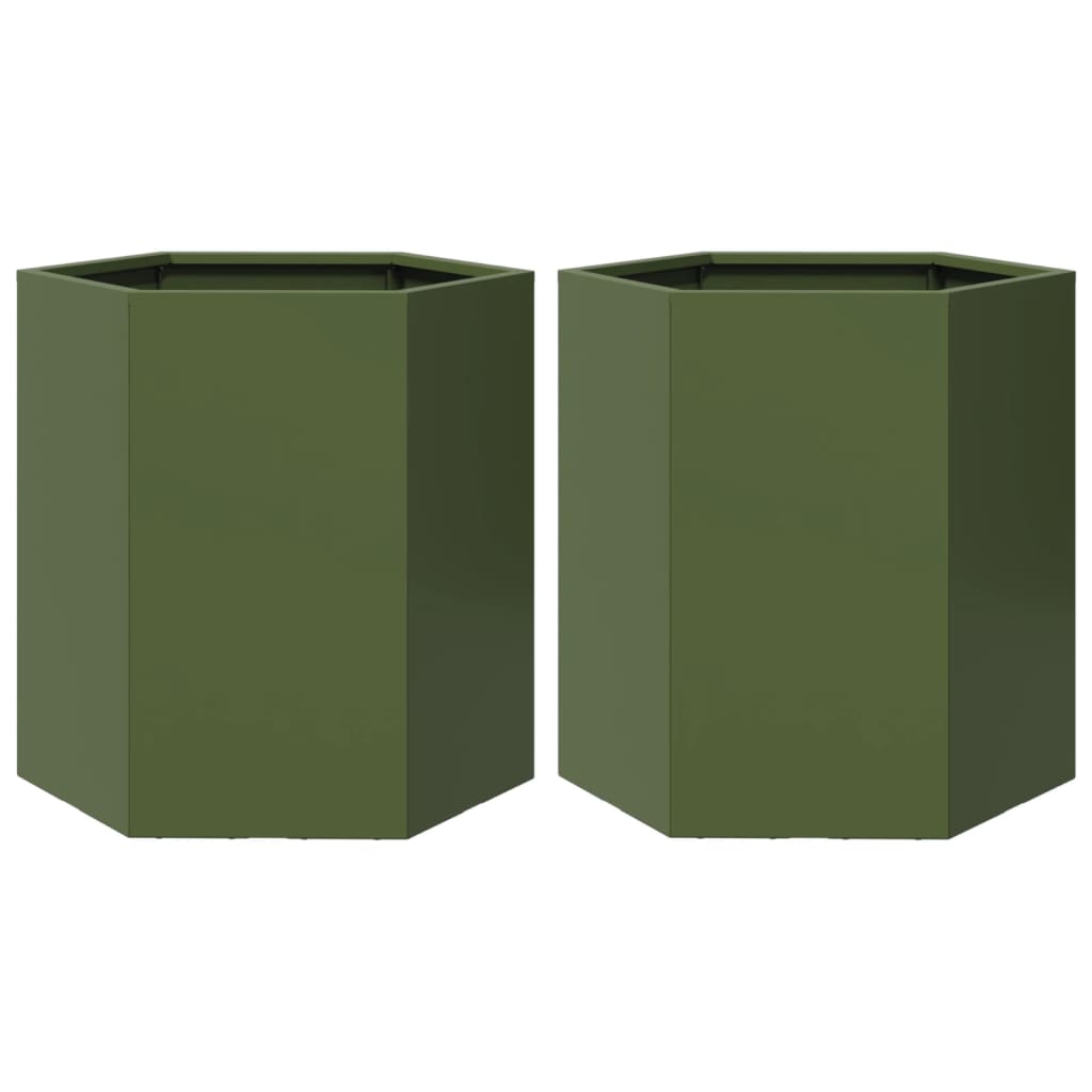 vidaXL Fioriere da Giardino 2pz Verde Oliva Esagono 46x40x45cm Acciaio