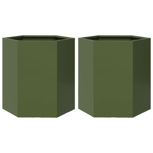 vidaXL Fioriere da Giardino 2pz Verde Oliva Esagono 46x40x45cm Acciaio