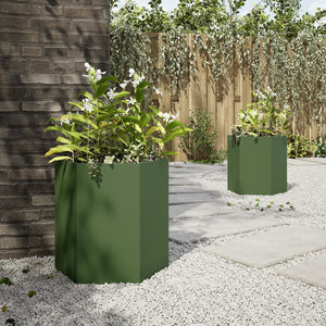Fioriere da Giardino 2pz Verde Oliva Esagono 46x40x45cm Acciaio 851115