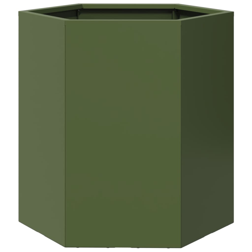Fioriere da Giardino 2pz Verde Oliva Esagono 46x40x45cm Acciaio 851115